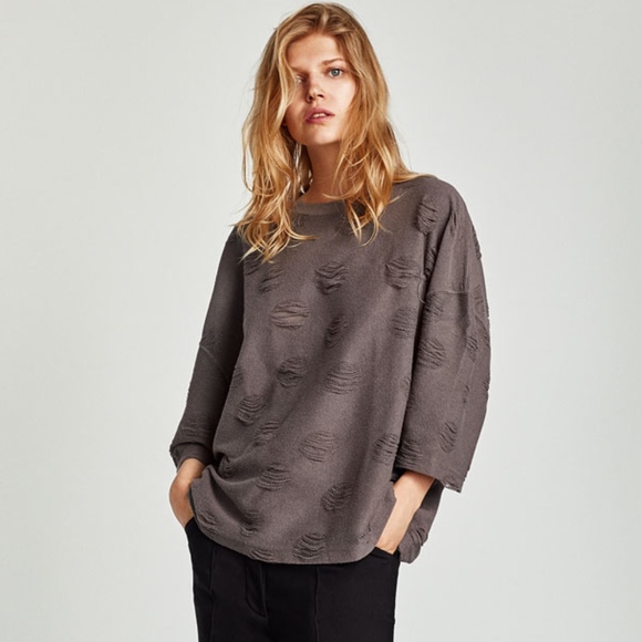 Zara Sweaters - Zara Distressed Oversized Crew Neck Sweater